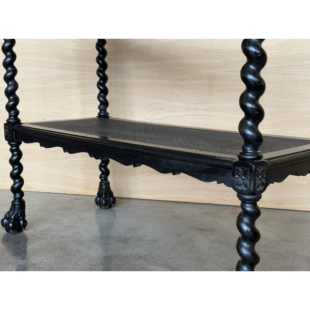 Mid 20th Century Mid 20th Century Spanish Wooden Magazine Rack with Marquetry or Etagere with cane shelves For Sale - Image 5 of 18