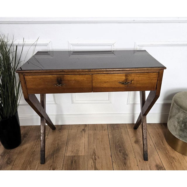 Vintage Art Deco Italian Walnut Burl and Glass Desk, 1940s For Sale - Image 10 of 11