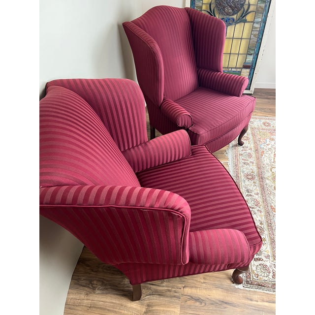 Vintage Pair Burgandy Wing Back Chairs by Hamilton House For Sale In Boston - Image 6 of 8