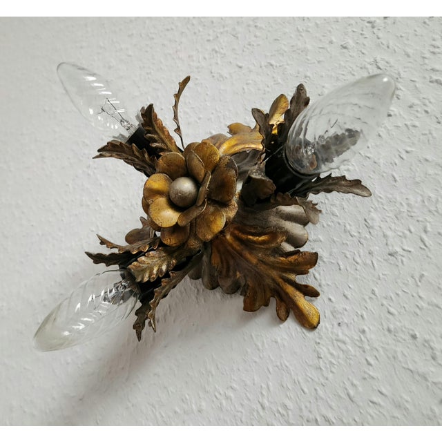Vintage Florentine Silver-Plated and Gold-Plated 3-Light Ceiling or Wall Lamp from Banci Firenze, Italy, 1960s For Sale - Image 4 of 18