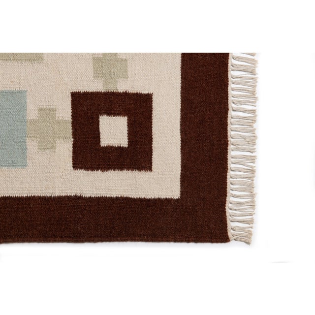 Part & Parcel Goods Wool Chain Rug 9' x 12', Celadon, Sky Blue, Chocolate and Eggshell For Sale - Image 4 of 6