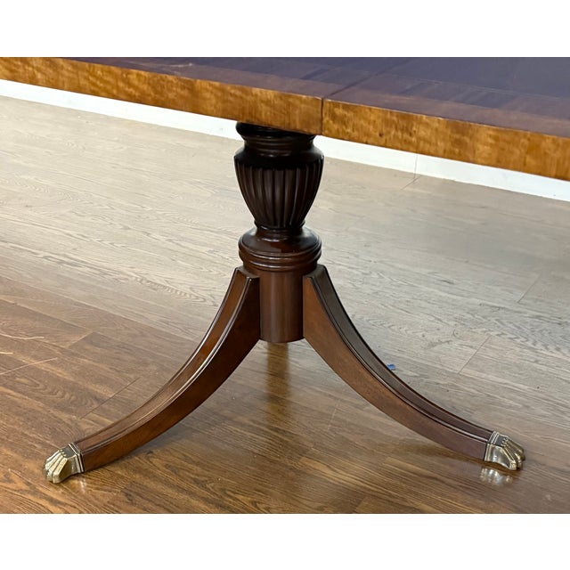 Traditional Multi-Banded Mahogany Dining Table by Leighton Hall - Showroom Sample For Sale - Image 16 of 18