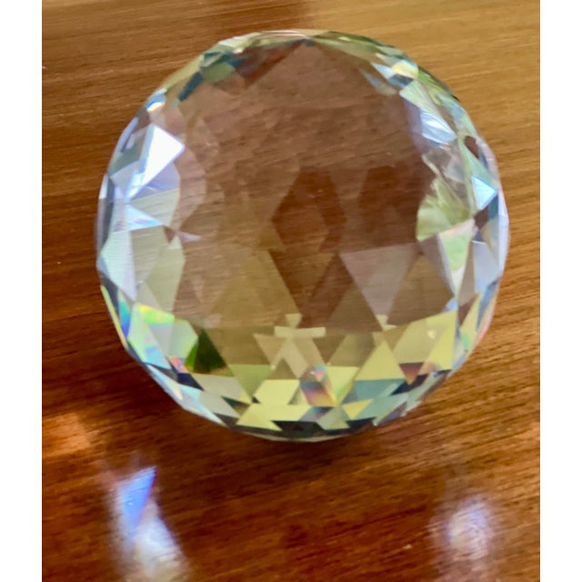Glass Early 20th Century Large 4.75 Lb Faceted Full Lead Crystal Sphere Paperweight Orb For Sale - Image 7 of 8