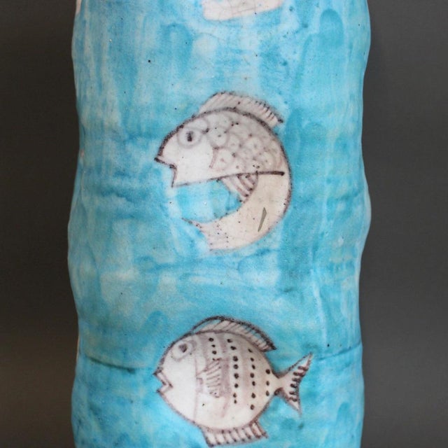 Italian Blue Ceramic Umbrella Stand from C.A.S. Vietri, 1950s For Sale - Image 12 of 18