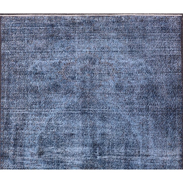 Vintage Hand Knotted Turkish Overdyed Oushak Rug in Dark Blue and Charcoal For Sale - Image 4 of 12