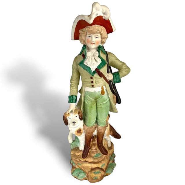 Figurative 1910s Reichmannsdorf Germany Porcelain Man Dog Woman and Fawn Figurines #3507 - A Pair For Sale - Image 3 of 8