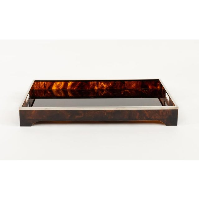 Serving Tray in Acrylic Glass Faux Tortoiseshell and Chrome from Dior Home Style, Italy, 1970s For Sale - Image 3 of 16