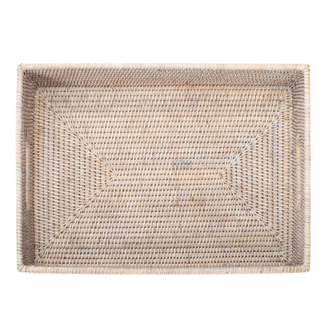 Artifacts Rattan Rectangular Tray With Cutout Handles For Sale - Image 4 of 6