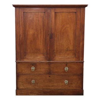 Antique Georgian Mahogany Linen Press Wardrobe, 1800s For Sale