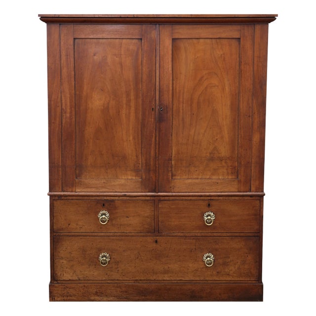 Antique Georgian Mahogany Linen Press Wardrobe, 1800s For Sale