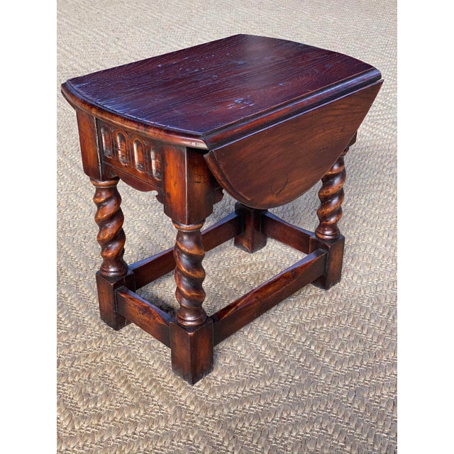 2010s English Style Oak Drop Leaf Side Table For Sale - Image 5 of 13