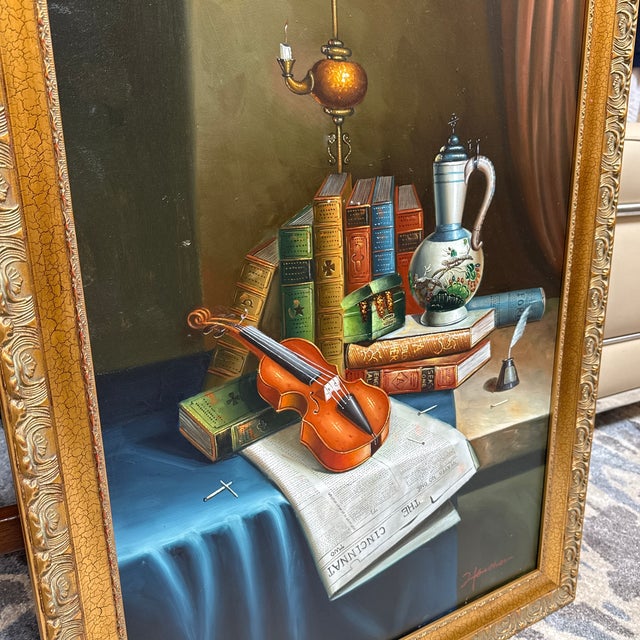 Gold Heather European Still Life Oil Painting, Signed For Sale - Image 8 of 12