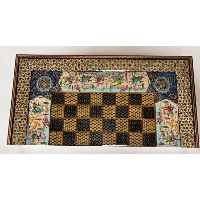 Persian Khatamkari Backgammon and Chess Box For Sale - Image 13 of 18