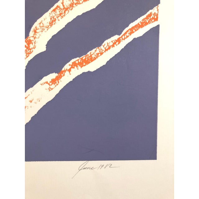 Viola Burley Leak, Motif, Orange Blue, African American Artist Viola Leak Woodcut Silkscreen Print, 1982 For Sale - Image 4 of 6
