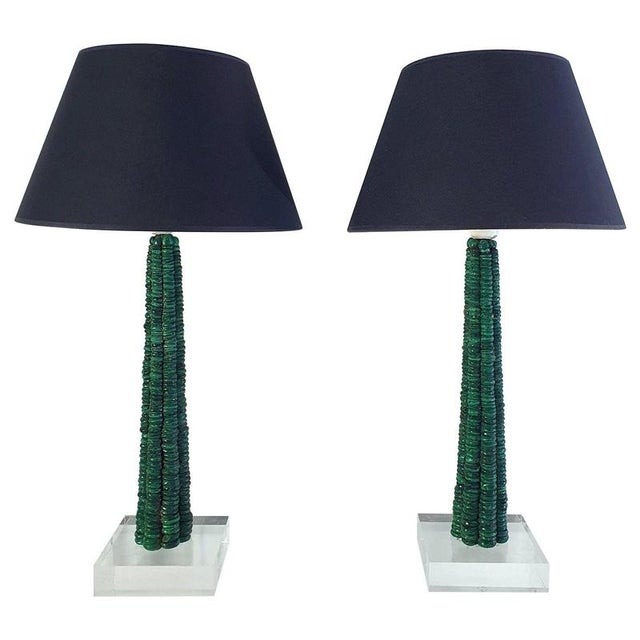 Modern Hand-Crafted Table Lamps in Malachite and Acrylic Glass, Italy, 1990s, Set of 2 For Sale - Image 9 of 9