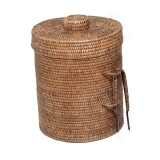 Boho Chic Artifacts Rattan Ice Bucket With Tongs For Sale