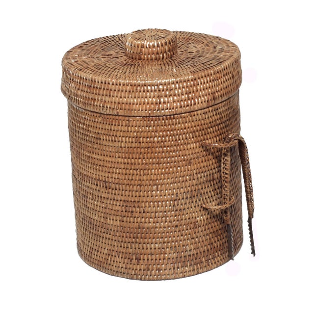 Boho Chic Artifacts Rattan Ice Bucket With Tongs For Sale