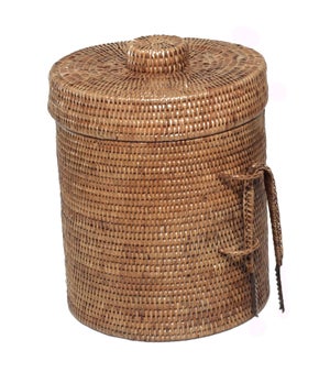 Boho Chic Artifacts Rattan Ice Bucket With Tongs