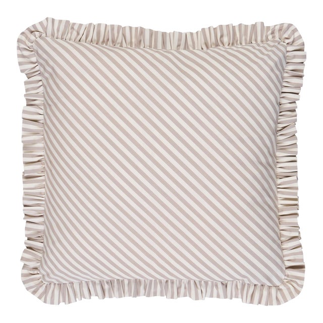 Schumacher Brigitte Stripe Pillow 22" in Taupe For Sale