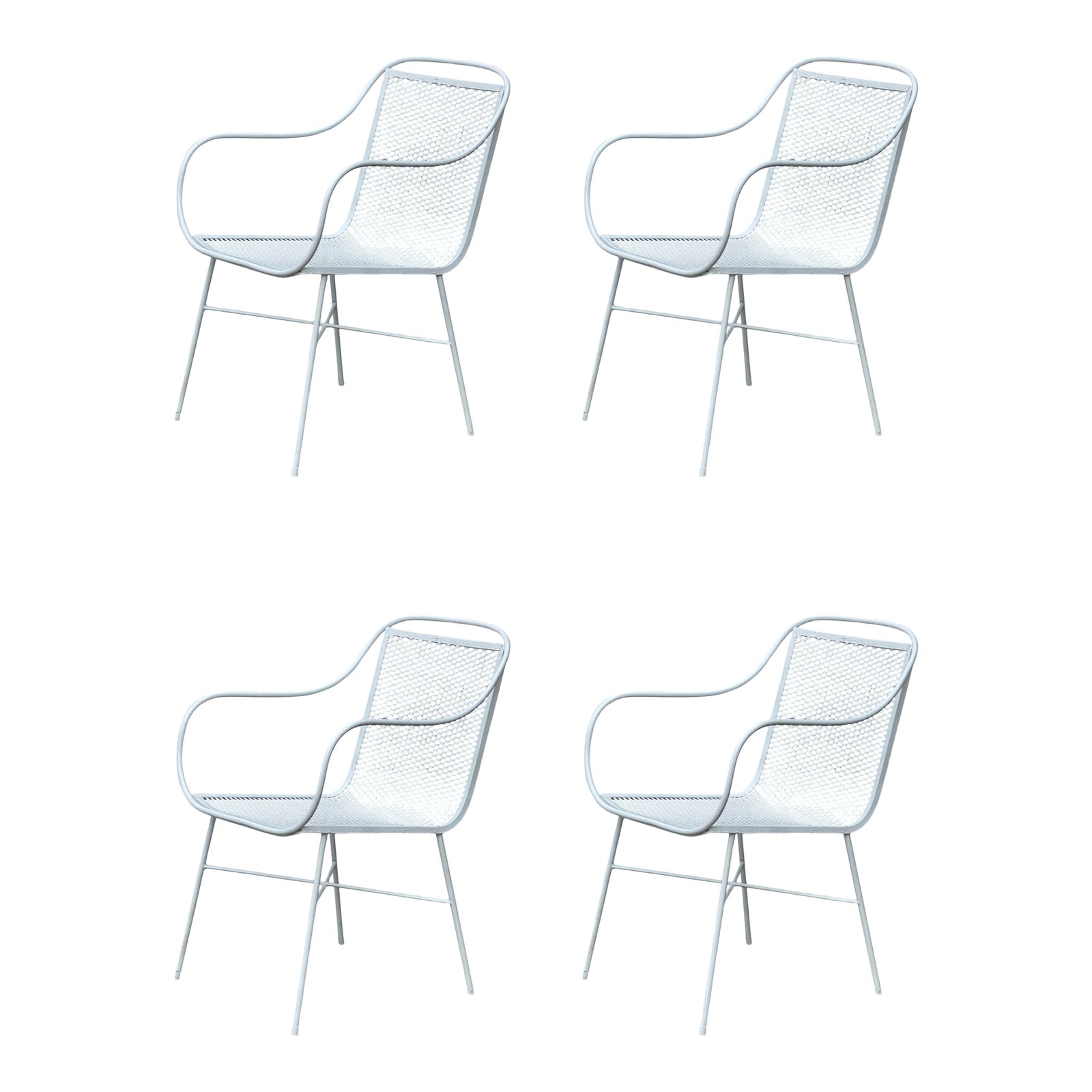1960s Wrought Iron Salterini Style Outdoor Mesh Chairs Set of 4