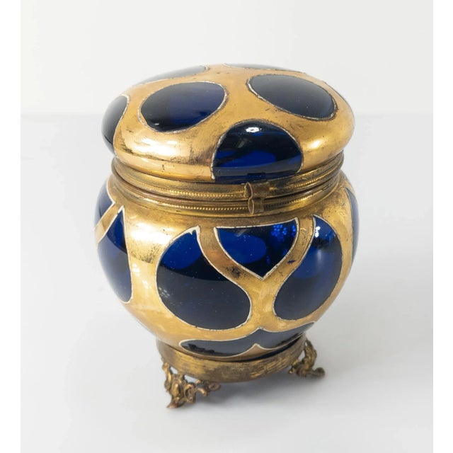 19th Century Cobalt Blue-Amethyst Purple Glass Gilt Dresser Box For Sale - Image 12 of 12