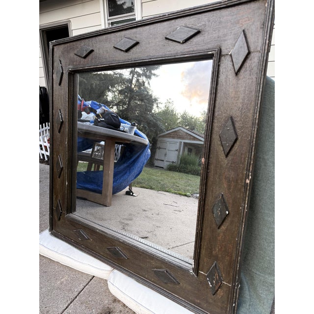 Baroque 18th Century Spanish Baroque "Herrera"-Style Giltwood Mirror, 39.5" Square — Original Gesso & Gold Leaf Under Old Dark Paint For Sale - Image 3 of 8