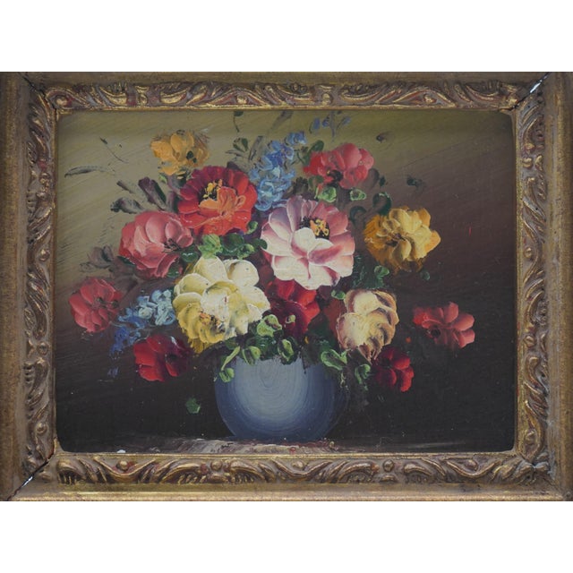 Paint Pair of Floral Still Life Oil on Board Paintings For Sale - Image 7 of 11