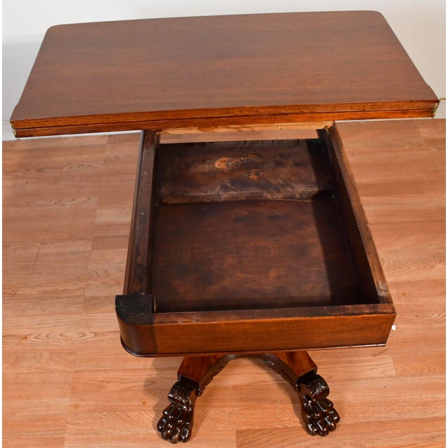 1900s Antique American Empire Solid Mahogany Flip-Top Game Table / Console Table For Sale - Image 4 of 18