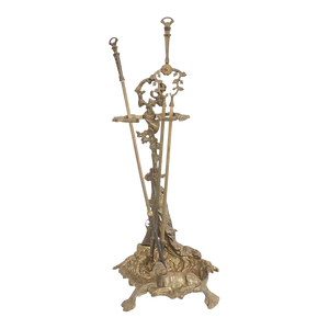 Late 19th-C. French Brass Hunting Themed Fireplace Tool Kit - 3 Pcs.