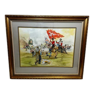 Large British Military Painting Battle Chusan Opium Wars Red Coats 55th Westmorland Assaulting Guard