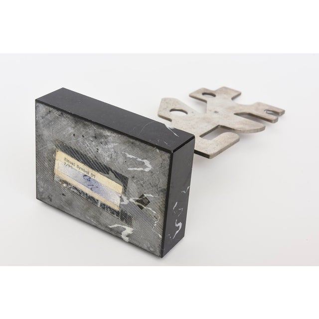 Vintage Abstract Steel Cubist Sculpture on Black Veined Marble Base, 1990 For Sale - Image 12 of 12