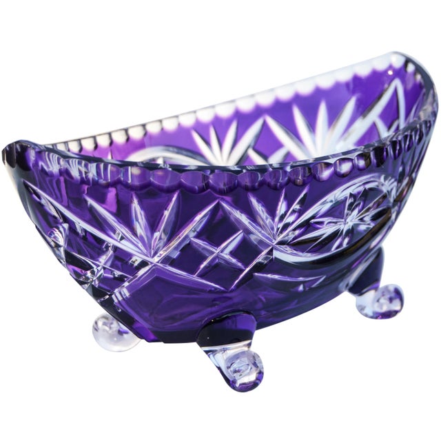 Amethyst Amethyst Purple Crystal-Cut Footed Bowl For Sale - Image 8 of 8