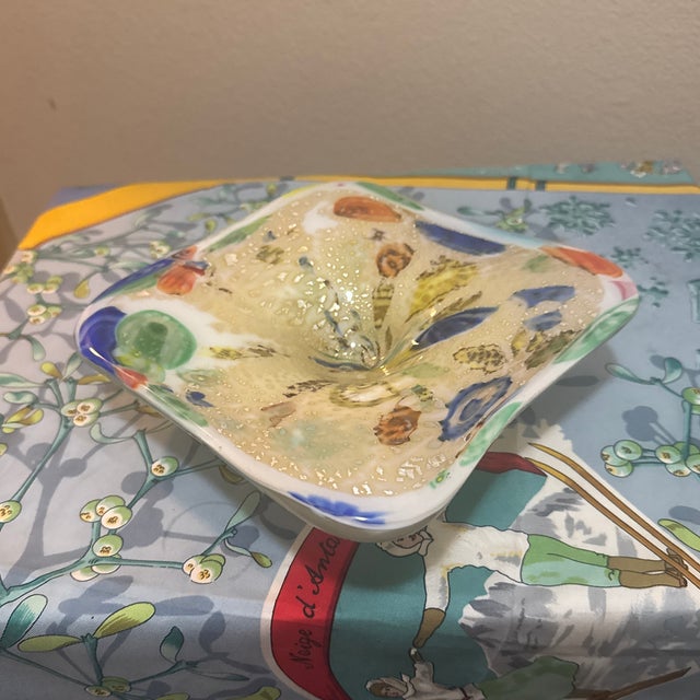 1960s Mid-Century Modern Murano Style Aventurine and Millefiori Square Art Glass Dish For Sale - Image 5 of 8