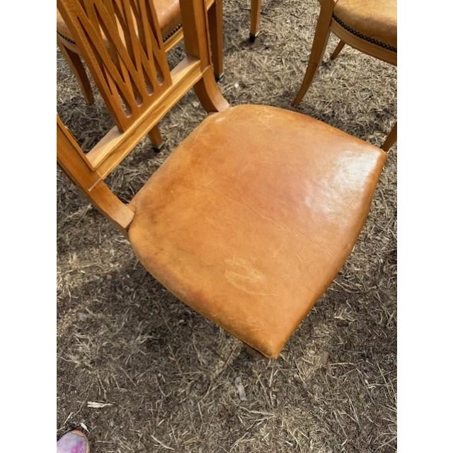 Wood Fine 19th Century Neoclassical Style Leather Dining Chairs - Set of 6 For Sale - Image 7 of 16