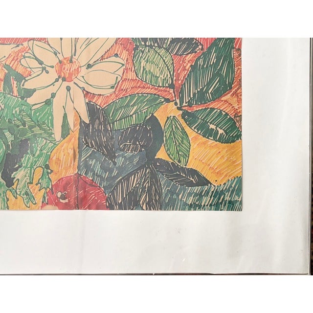 Mid Century American Artist Sally Brody Monotype Painting, Water-Based Inks on Paper, Framed, Signed For Sale - Image 4 of 7