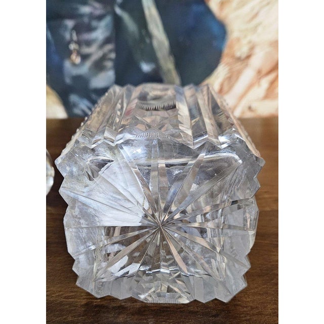 Glass Antique Cut Crystal Decanter Silver Mount, 1930s For Sale - Image 7 of 8
