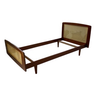 Teak and Cane Bed attributed to Roger Landault, 1960s For Sale
