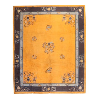 20th Century Zabihi Collection Pumpkin Color Chinese Room Size Rug - 9' x 11'6" For Sale