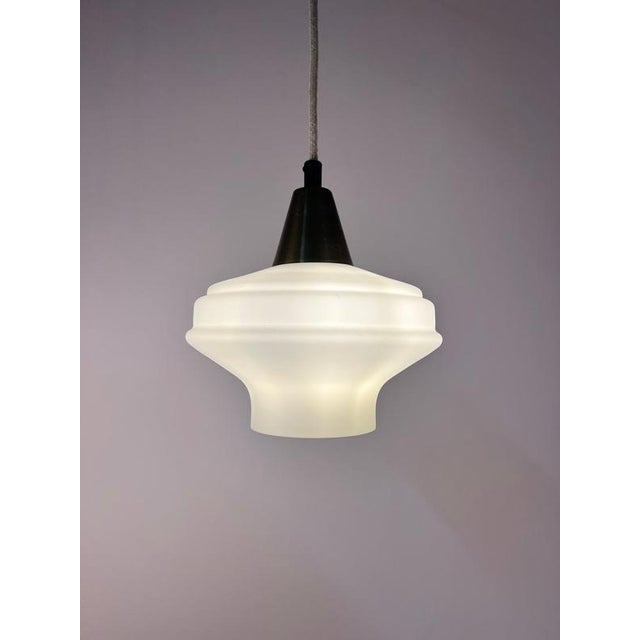 Pendant Lamp in Opal Glass & Brass, Denmark, 1960s, Brass & Glass For Sale - Image 9 of 11