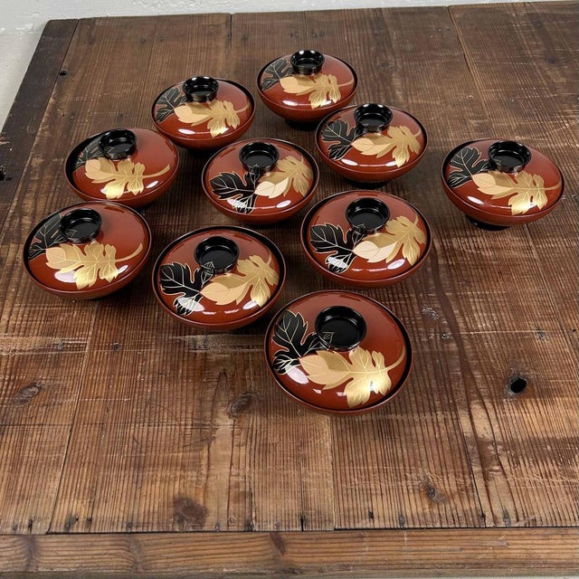 Wajima-Nuri Owan Serving Bowls, Japan, 1970s, Set of 10 For Sale - Image 17 of 18