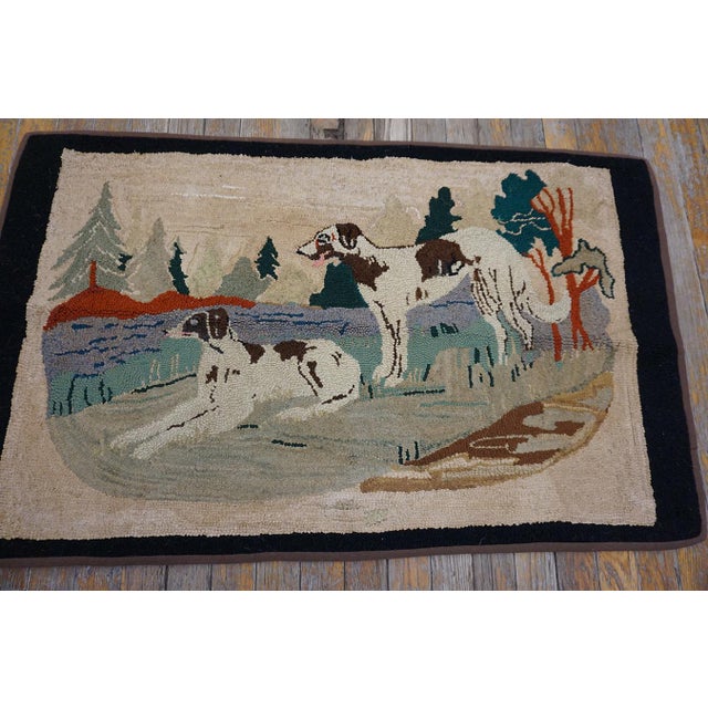 Antique American Hooked Rug 2'0" x 3'6" Floral Antique 1930s Wool Hooked American Ivory Beige Cream White Rug, Circa Date:...