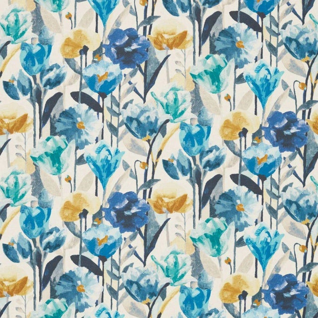 Harlequin Verdaccio Fabric in Mustard/Marine/Steel - a Sample For Sale