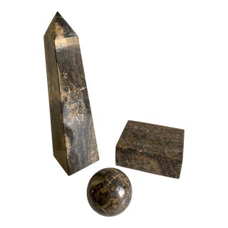 Mid 20th Century Stone Obelisk, Box & Sphere - Set of 3 For Sale