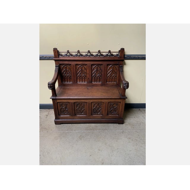 Antique Neo-Gothic Chest Bench, 1880 For Sale - Image 12 of 14