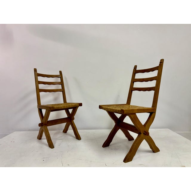 Oak and Rush X-Legged Dining Chairs, 1960s, Set of 6 For Sale - Image 13 of 15