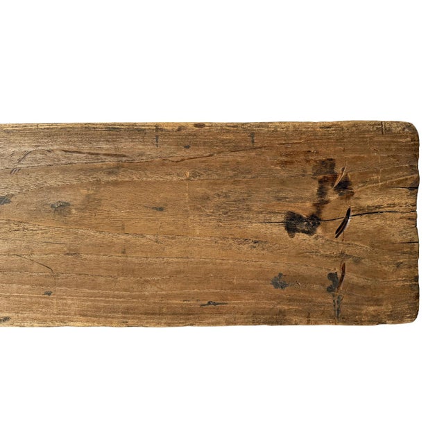 Vintage Rustic Industrial Wood & Iron School Bench For Sale - Image 4 of 5