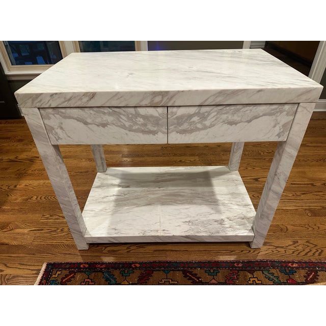 White Cb2 Marble Slab Island For Sale - Image 8 of 10