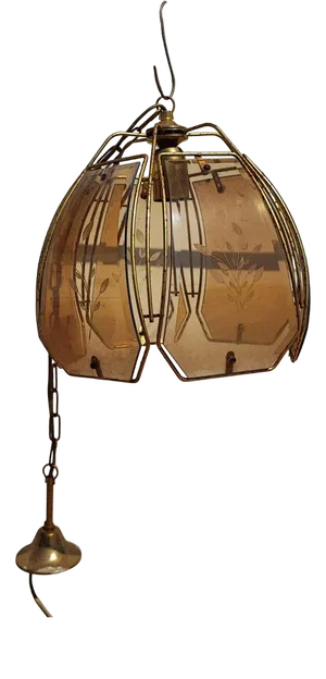 Vintage Metal and Glass Ceiling Light with Silk Shade