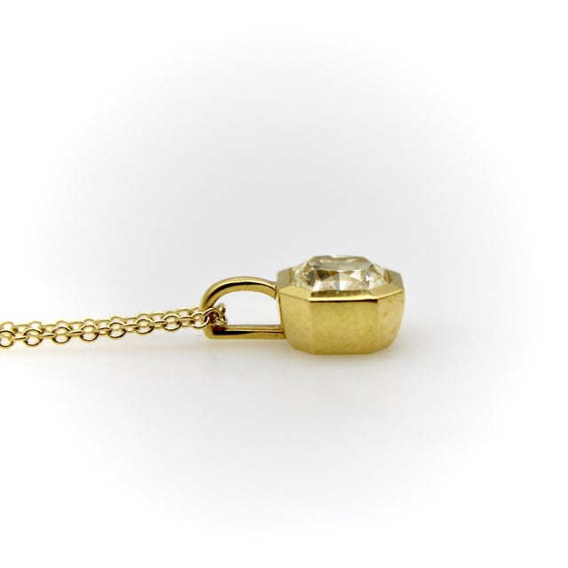 Metal 1990s 18k Gold Octagonal Yellow Diamond Pendant on a 14k Gold Chain For Sale - Image 7 of 11