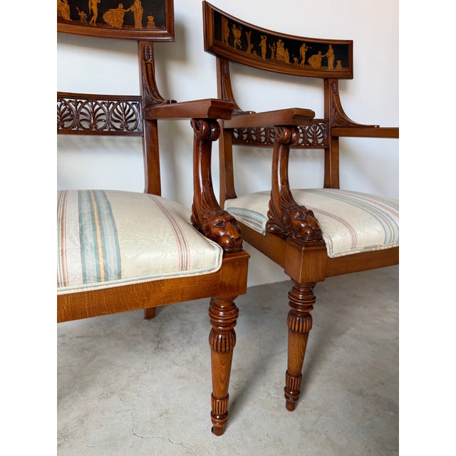 Vintage Neoclassical George Jacob-Style Carved Wood Armchairs – A Pair For Sale - Image 9 of 16